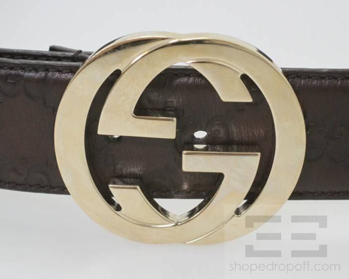 Gucci Brown Guccissima Leather & Light Gold Interlocking G Buckle Belt 