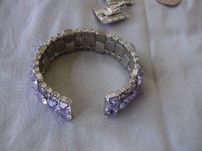 WEISS RHINESTONE BRACELET AND EARRINGS SET PURPLE  