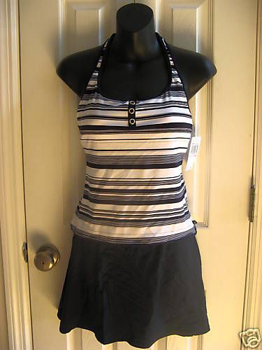 Nautica navy stripe racerback tankini skirt swimsuit 6  