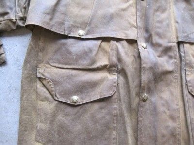 DESTROYED WELL WORN VINTAGE FILSON MENS MEDIUM TIN CLOTH OIL SKIN COAT 