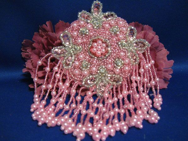 PINK RHINESTONE EPAULET SEQUIN BEADED APPLIQUE 0434  