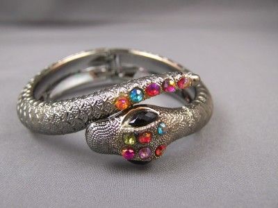 hinged crystal eyes serpent snake cuff bangle bracelet  