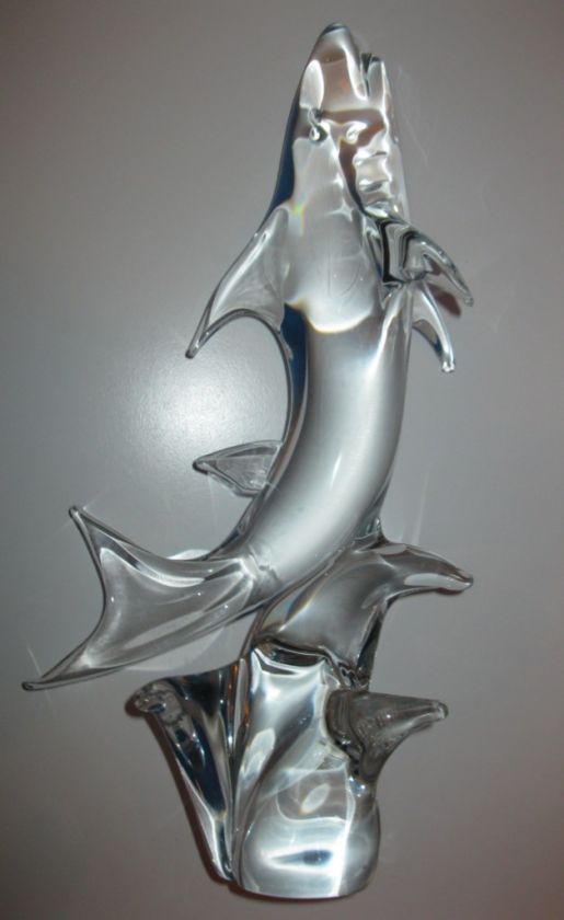 Amazing 19 Crystal Shark Signed Zanetti Murano Art Glass Sculpture 