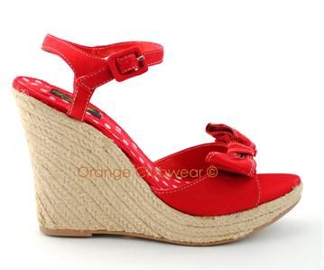 PINUP Womens Hemp Platform Red Wedges Sandals Hot Shoes  