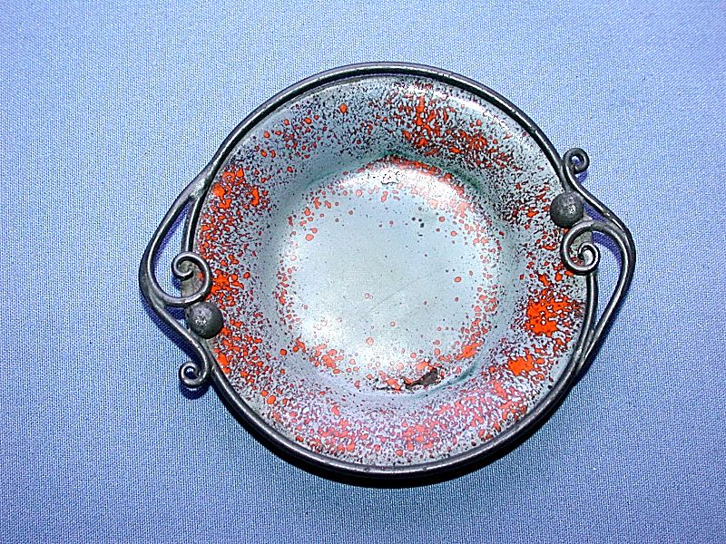 Vintage Signed Nekrassoff Enamel On Copper Red Art Neuveau Bowl  