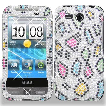 New AT&T HTC F8181 Freestyle Phone Rainbow Leopard Bling Stone Hard 