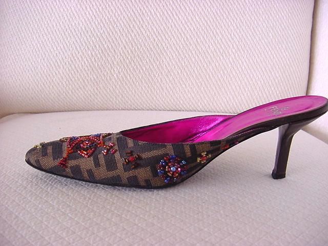 FENDI shoe Signature Logo canvas beaded Mule 9.5  