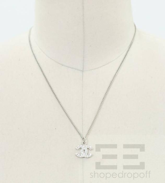 Chanel Silver Jeweled Monogram Pendant Necklace 06V  