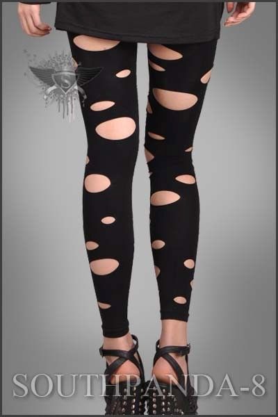 SL017 Black High Tear Punk Stylish Gothic Pantyhose Pants Legging 