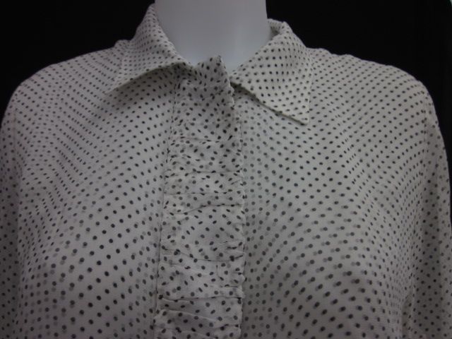 JANNA White Polka Dot Sheer Button Down Blouse Sz L  