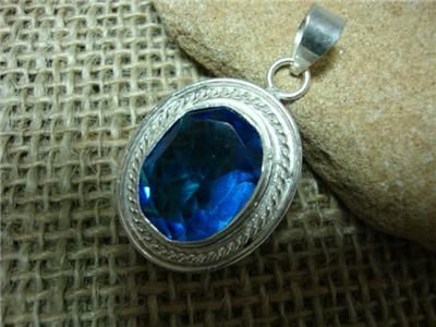 AWESOME FINE TOPAZ LONDON BLUE STERLING SILVER PENDANT HANDMADE  