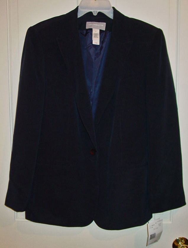 LIZ CLAIBORNE LADIES SILK NAVY BLAZER JACKET SZ 12 NWT  