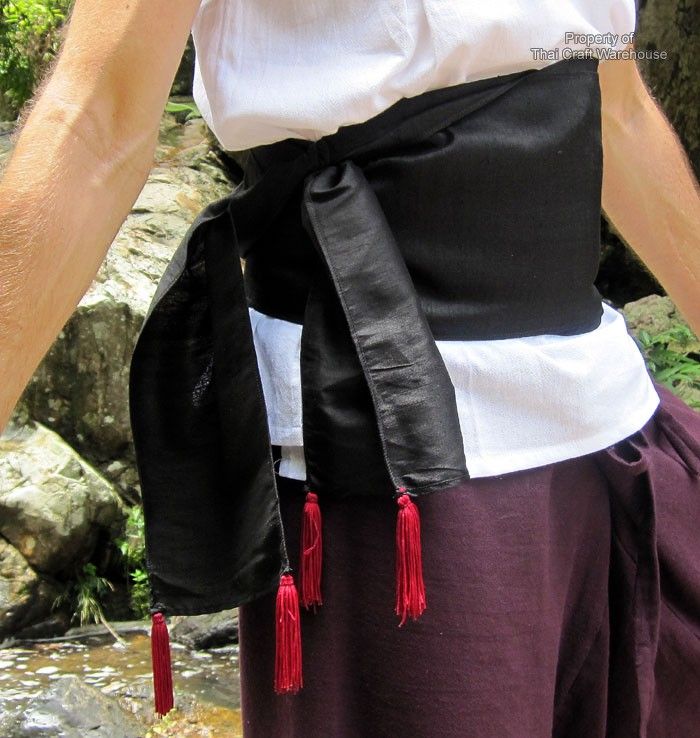 Genuine Thai Silk Sash Pirate Attire 2 Tassel   Black  