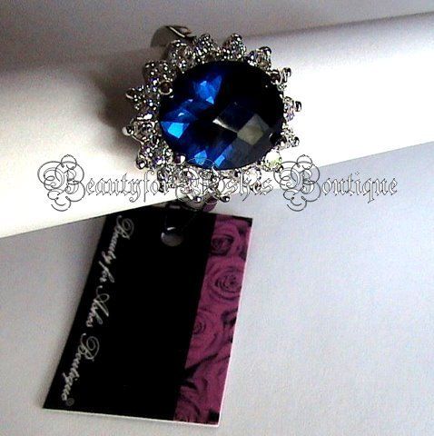 PRINCESS ROYALE CELEBRITY WEDDING ENGAGEMENT SAPPHIRE BLUE CZ RING 