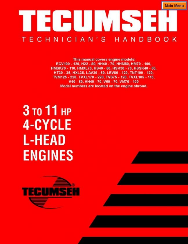 Tecumseh Repair Manual 3 to 11 HP Engines on CD  