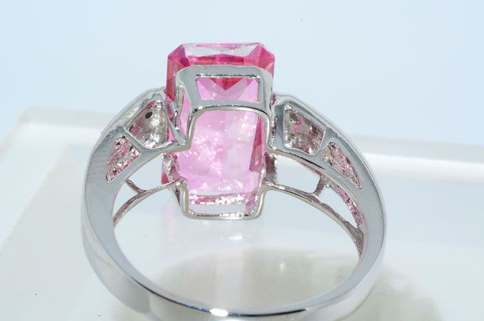 11CT EMERALD CUT PINK TOPAZ & DIAMOND RING SIZE 7.25  