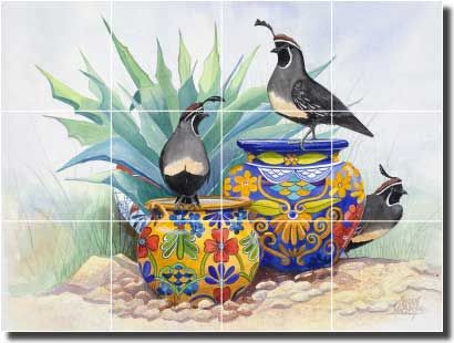 New Libby Southwest Quail Ceramic Tile Mural Backsplash  