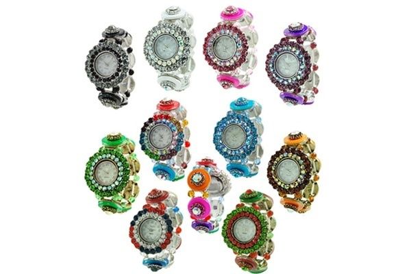 10 PCS GENEVA PLATINUM FLOWER STRETCH WATCHES [4452]  