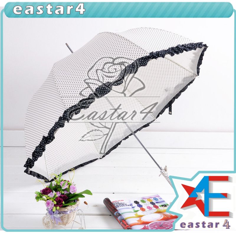 New lady lace trim sun/rain stick Umbrella Ivory  