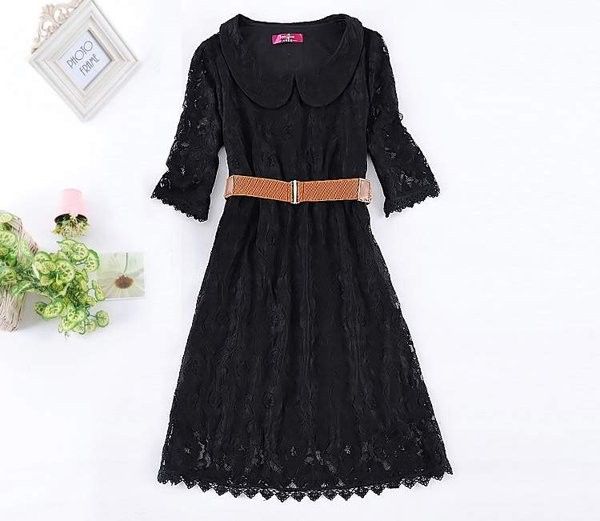 Asian Sizes XL 4XL Womens lapel 3/4 sleeve lace flower print mini 