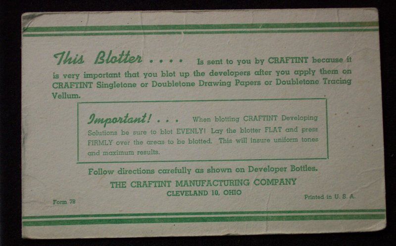 1950s? Craftint Manufacturing Co Cleveland OH Blotter  