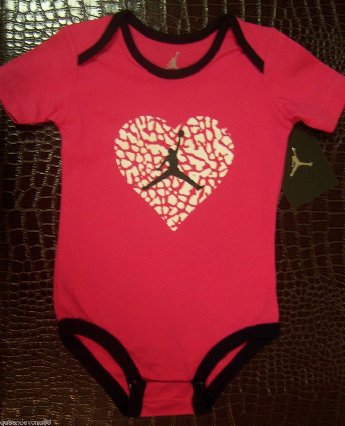   Jordan Heart Girls Infant Newborn Onesie Romper Bodysuit Pink Black
