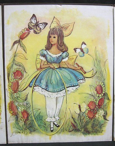 1971 STAPCO LITHO   M. HARTNETT Girls Flower Butterfly  