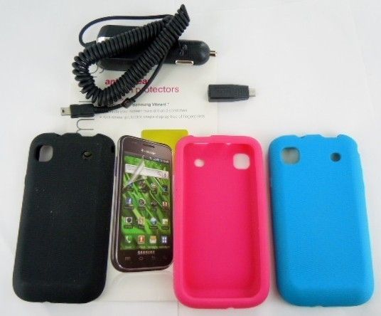   +Pink+Blue Gel Case Samsung Galaxy S 4G+Protector+Car Charger  