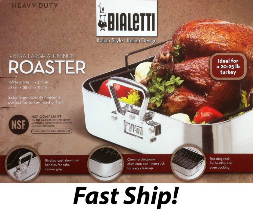 New Bialetti X large Aluminum Roast Roaster Pan w/ Rack  