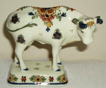   DELFT POLYCHROME FAIENCE FLOWERS COW EARLY MARK FIGURINE EXNREX  