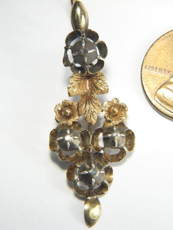 BEAUTIFUL ANTIQUE SPANISH GOLD DIAMOND EARRINGS c1800  