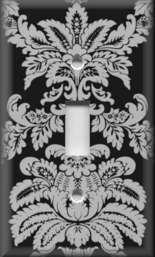 Light Switch Plate Cover   Black And Grey   Damask Design  