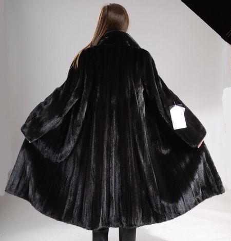 Female BLACKGLAMA black natural Let out full length Mink fur coat 