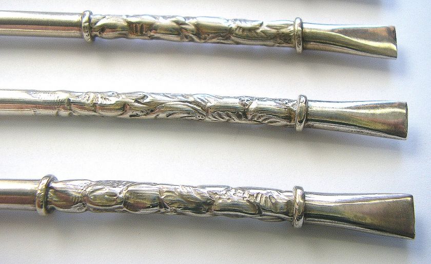 800 SILVER STRAW BOMBILLA SIPPER SET OF 6 VICTORIAN c1890 McAULIFFE 