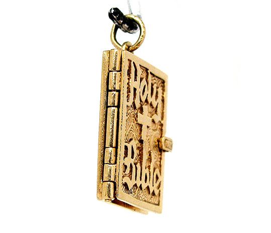 BEAUTIFUL 14K YELLOW GOLD ORNATE BIBLE CHARM PENDANT  