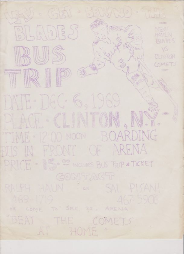 1969 NEW HAVEN BLADES BUS TRIP FLYER, NEW HAVEN, CONN  