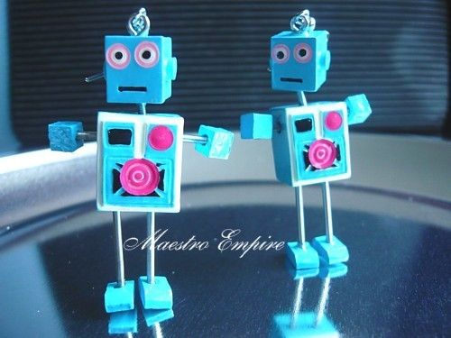 Vintage Robot Tin Space Age Atomic Panton Earrings  