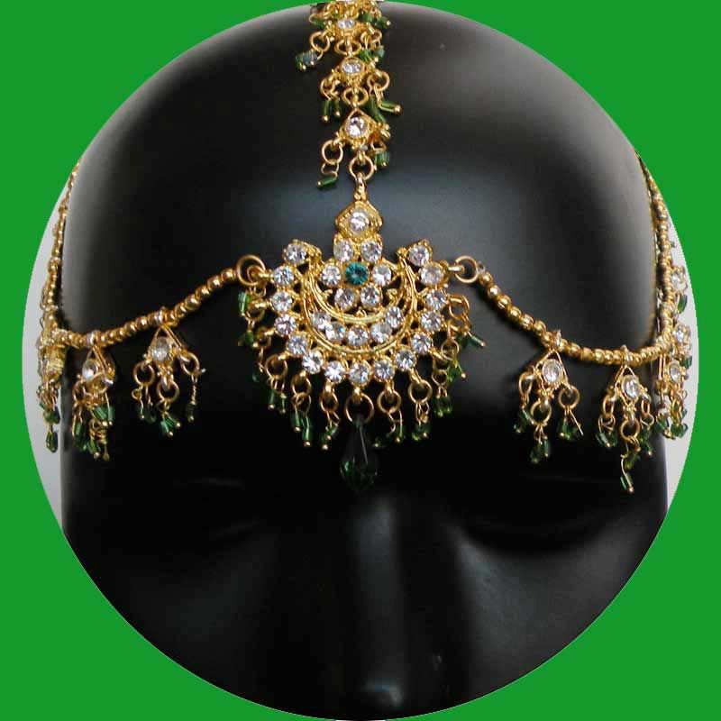 GOLD PLATED KUNDAN~CZ INDIAN BRIDAL MANNG TIKKA~MATHA PATTI  