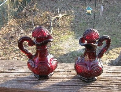 RUBY GLASS CRUET LOT DEEP RED AVON ORNATE  