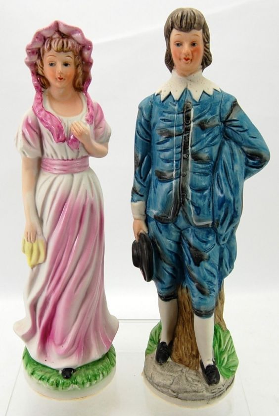 Set 2 Bisque Porcelain Colonial 12 Figurines Man Woman  