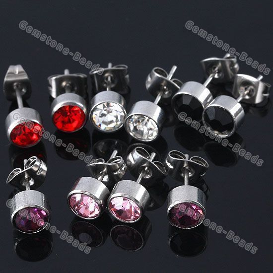   Color Rhinestone Stainless Steel Ear Stud Fashion Earring 22G  