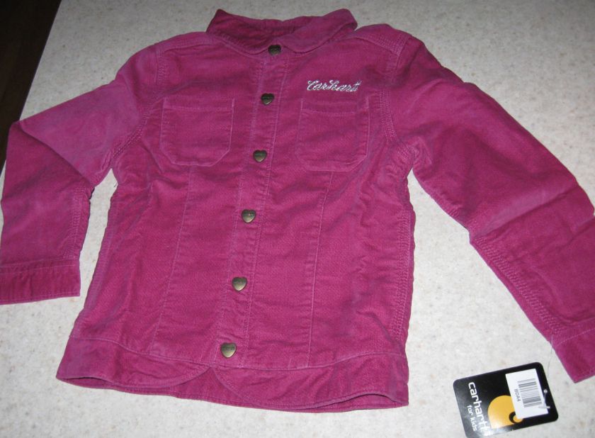 Carhartt Girls Washed Uncut Cordoroy Jacket Wild Aster Size 5 NEW 