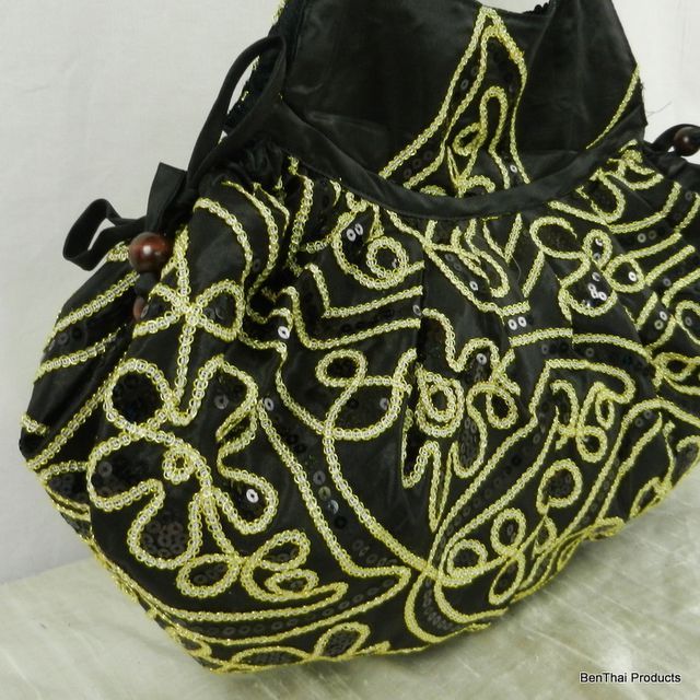   Hippie Shoulder Bag Purse Floral Gold Vine Embroidered Gift New  