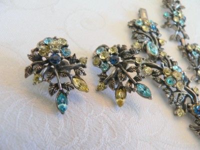 Vintage Coro set necklace bracelet clip earrings rhinestones demi 