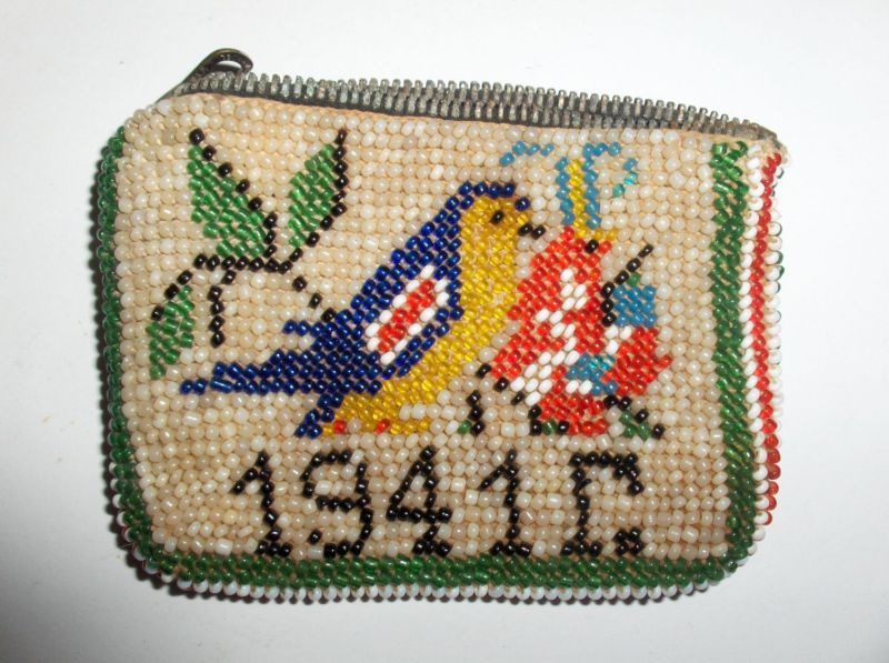 1941 WW2 ANTIQUE PRISONER ART BEADWORK BEADED PURSE RRR  