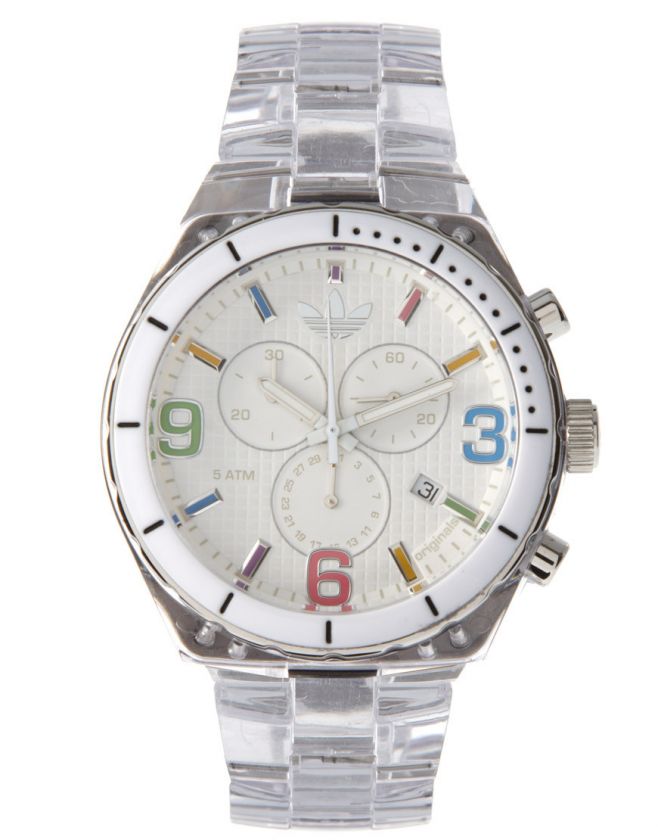 ADIDAS CAMBRIDGE ACRYLIC BAND w/ WHITE+MULTI COLOR CHRONOGRAPH WATCH 