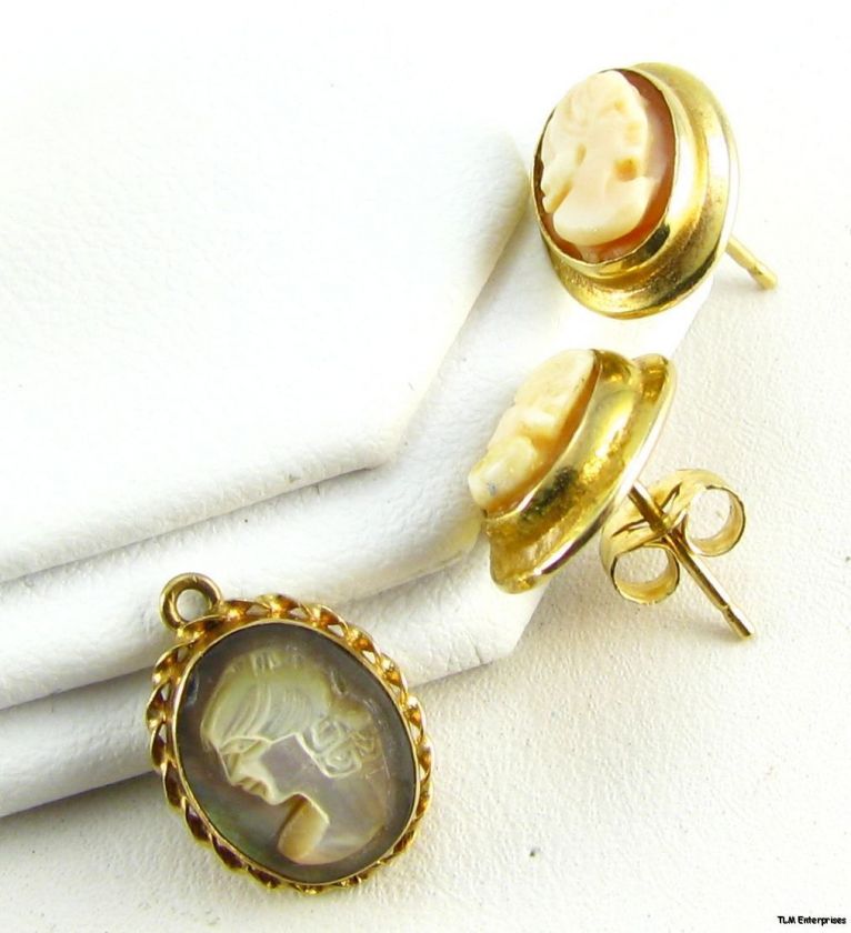 CAMEO EARRINGS PENDANT SET   14k Yellow Pierced Estate  