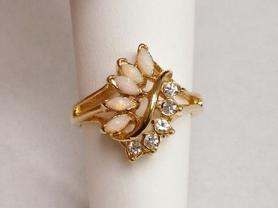 RONTE OF BEVERLY HILLS OPALS & CRYSTALS RING, SIZE 6, VINTAGE  