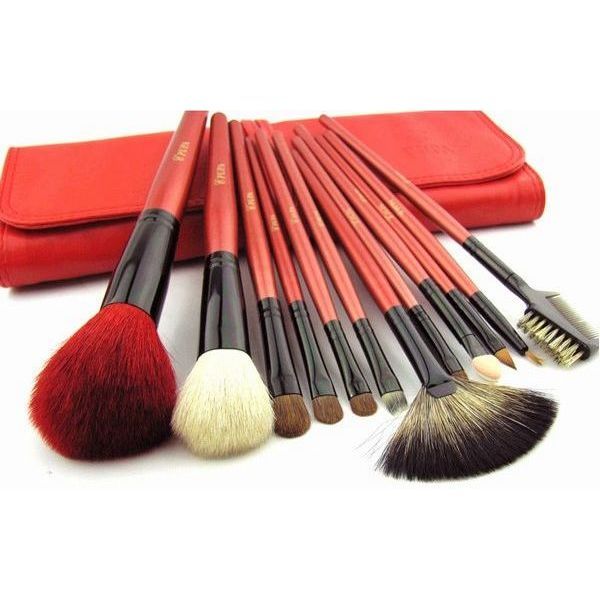 12PCS Red Professional Portable Makeup Brush Travel Set Kit with 