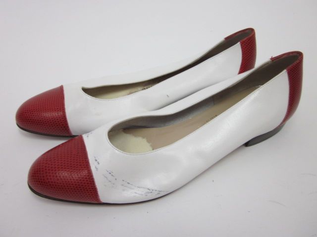 SALVATORE FERRAGAMO White Red Crocodile Print Pumps 7 B  